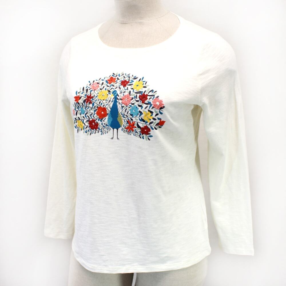 Talbots Plus Floral Peacock Crew-Neck Sweatshirt Tee Shirt Top Casual 1X